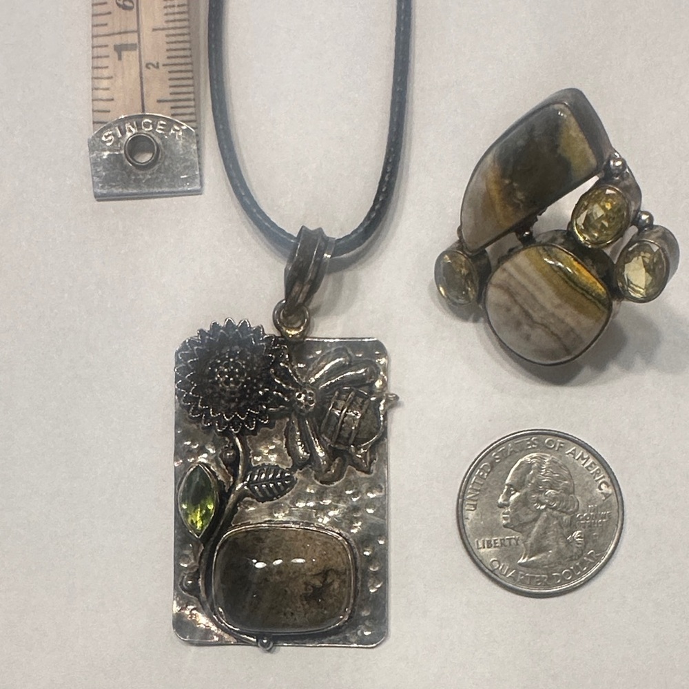 BUNDLE Bumblebee Jasper 925 Silver and Peridot Necklace w/B Jasper 925 Ring